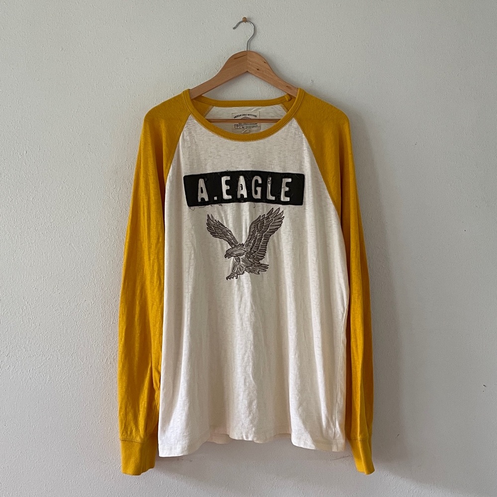 American Eagle Ringer Tee Eagle T-Shirt Retro Raglan Beach Coastal
